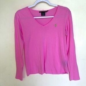 Ralph‎ Lauren Long Sleeve Shirt Size Medium Classic V-neckline Pink Barbiecore